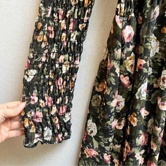 Vintage Expression smock floral chiffon maxi dress Sz S - Picture 5 of 12